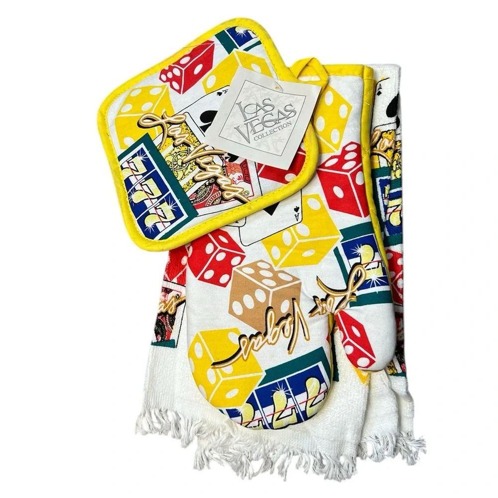 NEW LAS VEGAS COLLECTION Oven Mitt, Pot Holder, and Kitchen Towel Set NWT